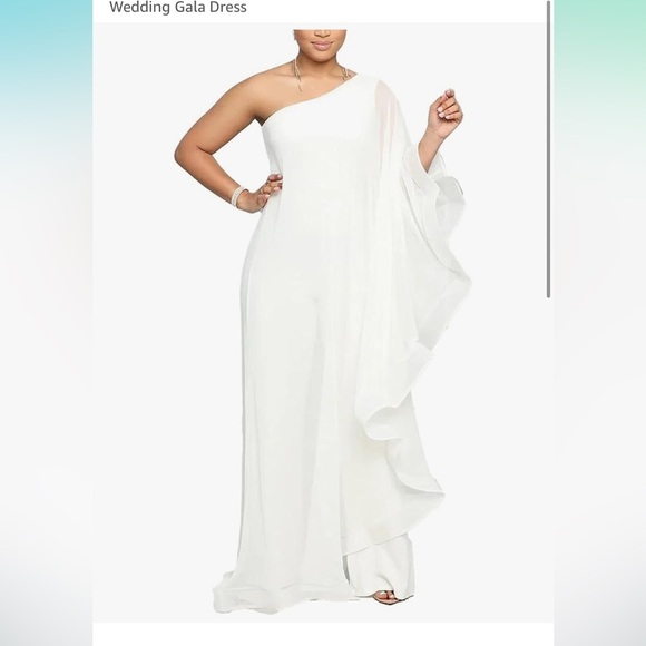Pants - Elegant One-Shoulder White jumpsuit